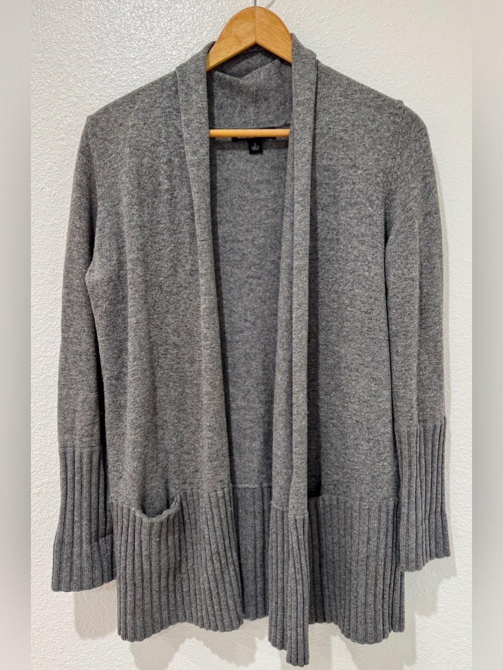 Banana Republic Gray Wool Cashmere Open Front Long Sleeve Ribbed Knit Cardigan S